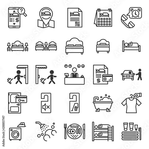 Hotel Information System Outline Icon Set photo