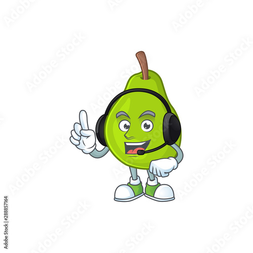 With headphone green guava cartoon character for dessert healthy