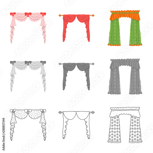 Isolated object of curtains and drapes symbol. Set of curtains and blinds stock vector illustration.