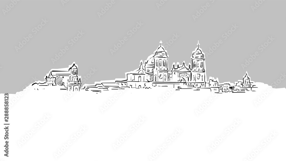 Cadiz Ancient Panorama Skyline Vector Sketch