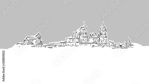 Cadiz Ancient Panorama Skyline Vector Sketch