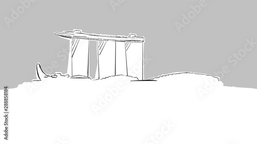 Singapore Marina Bay Panorama Skyline Vector Sketch
