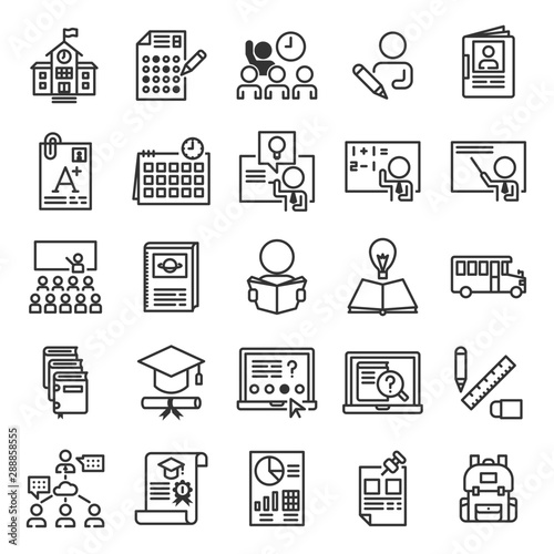 School Management System Outline Icon Set