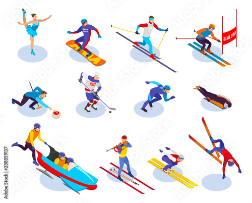 Winter Sports Isometric Icons Set