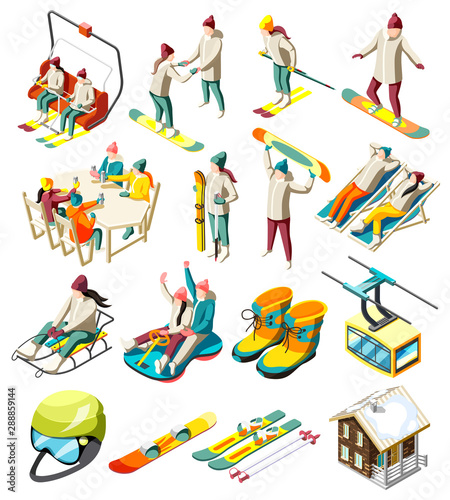 Ski Resort Isometric Icons