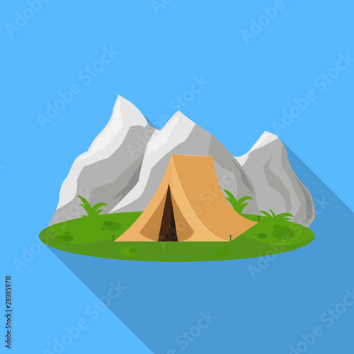 Vector design of tent and mountain icon. Collection of tent and summer stock vector illustration.