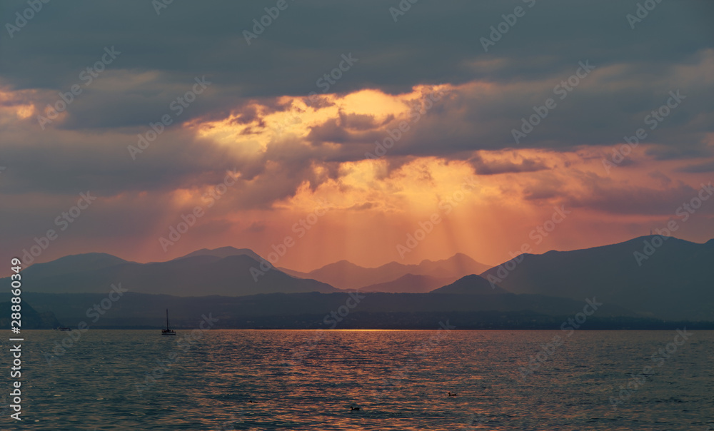 Beautiful sunset over Lake Garda in Italy