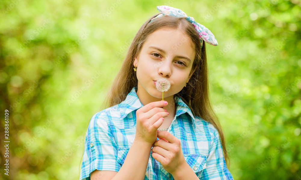 Light as dandelion. Having fun. Girl rustic style making wish and blowing dandelion nature background. Why people wish on dandelions. Celebrating summer. Dandelion beautiful and full symbolism Light as dandelion. Having fun. Girl rustic style making wish and blowing dandelion nature background. Why people wish on dandelions. Celebrating summer. Dandelion beautiful and full symbolism