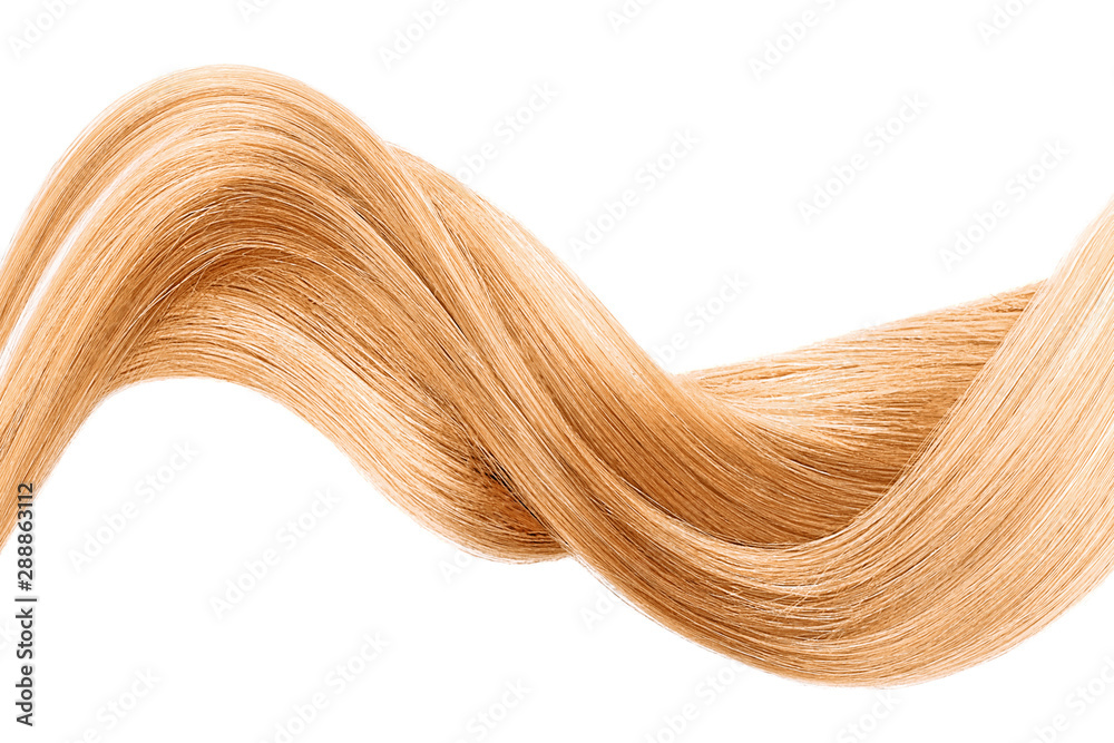 Blond shiny hair wave, isolated over white