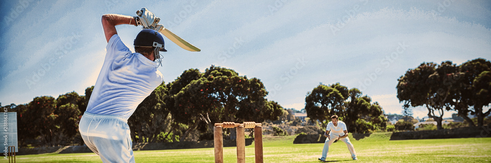 Fototapeta premium Player batting while playing cricket on field