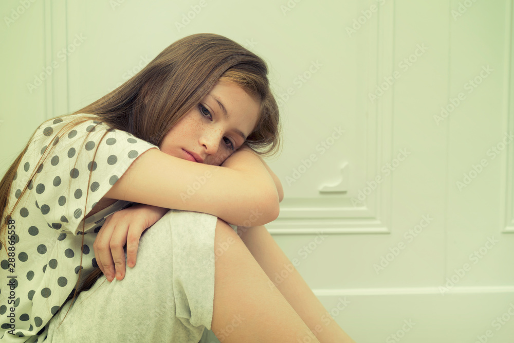Sadness and Alone little girl sitting on floor.. Sadness and Alone little girl sitting on floor..