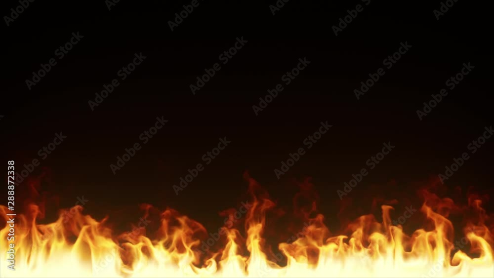 Burning line of fire in slow motion. Wall of fire emitting flames on an isolated black background. Seamless loop 3d render Burning line of fire in slow motion. Wall of fire emitting flames on an isolated black background. Seamless loop 3d render
