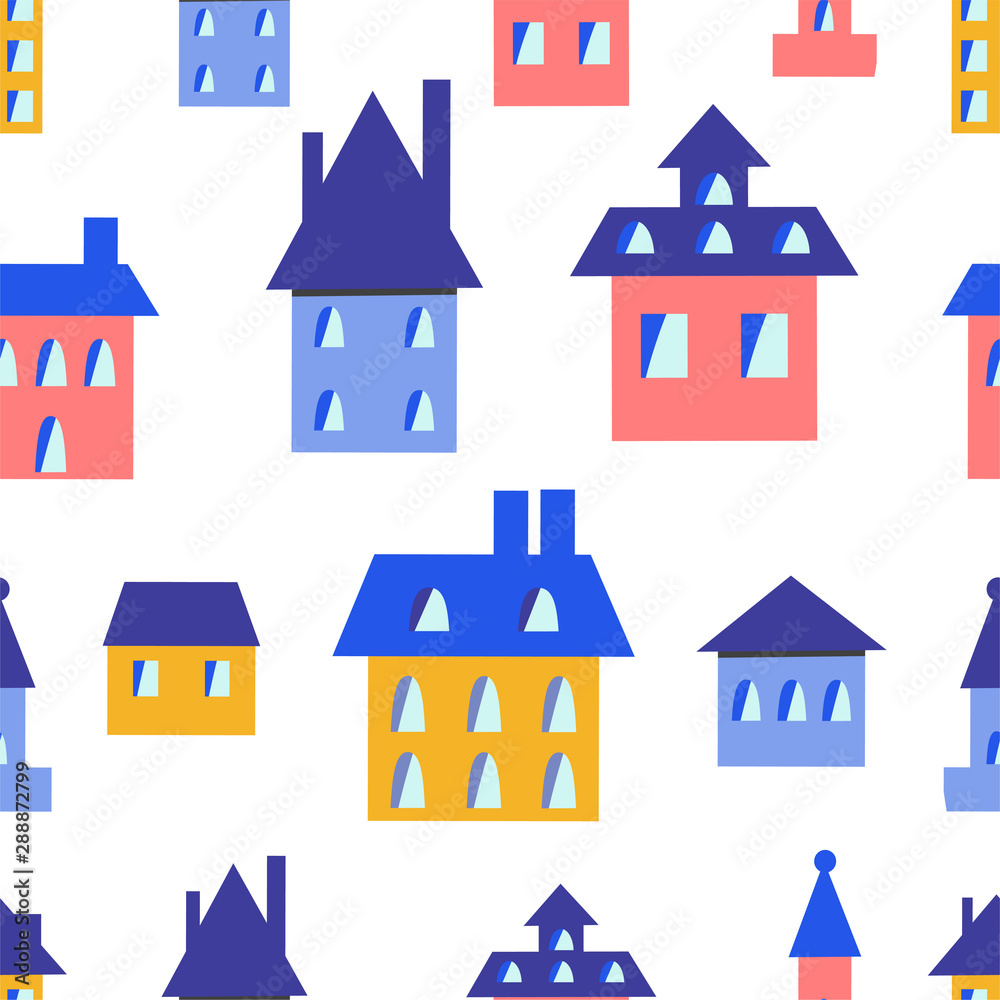 Bright colorful vector watercolor pattern  houses.