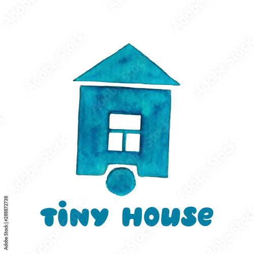 Bright advertising watercolor banner tiny house.