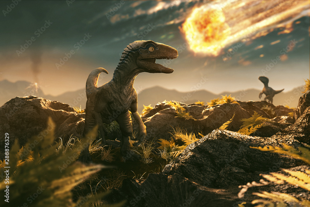 Naklejka Velociraptor widzi nadchodzącą asteroidę