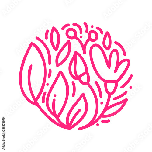 Abstract emblem flower in a circle in linear style. Monoline vector plant logo for design of natural products  flower shop  cosmetics  ecology concepts  health  spa  yoga center