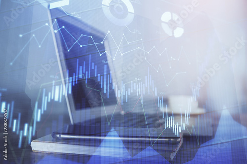 Wallpaper Mural Stock market graph on background with desk and personal computer. Double exposure. Concept of financial analysis. Torontodigital.ca