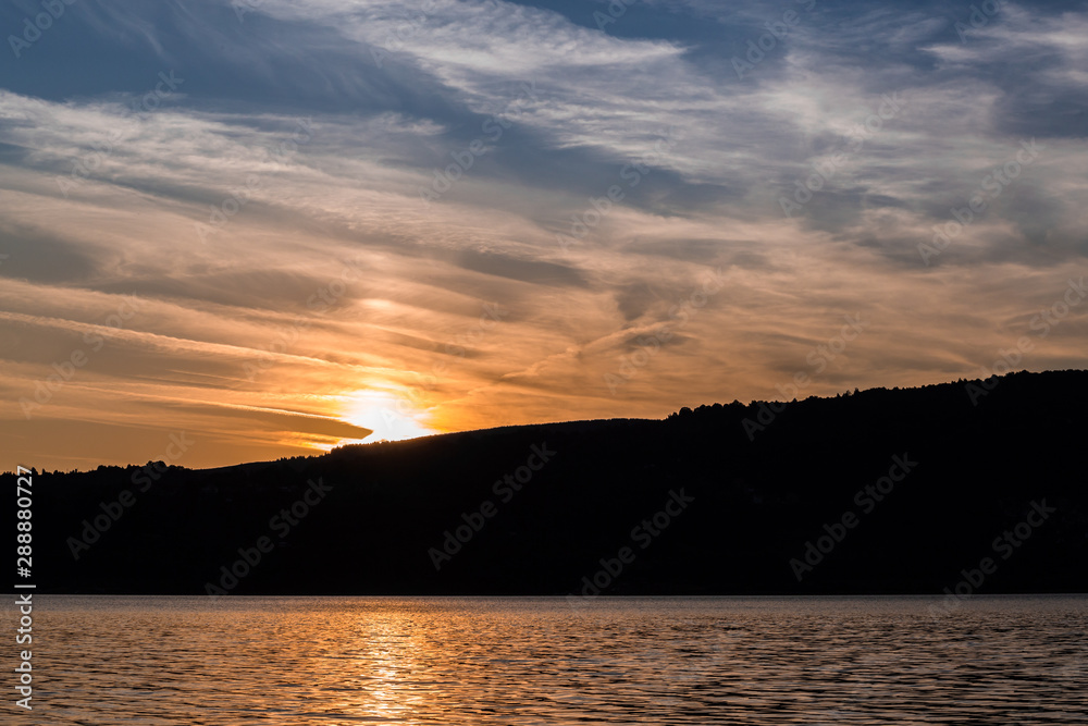 Beautiful sunset scene at the lake. Vlasina lake, Serbia