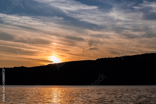 Beautiful sunset scene at the lake. Vlasina lake  Serbia