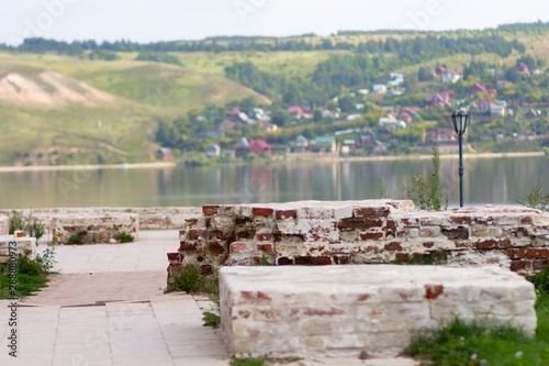 View of the brick wall ruins and landscape in Sviyazhsk photo