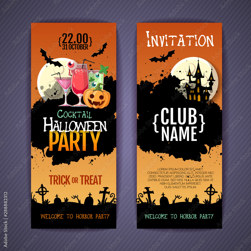 Halloween disco cocktail party poster with jack o lantern pumpkin and full moon. Invitation design. Halloween background