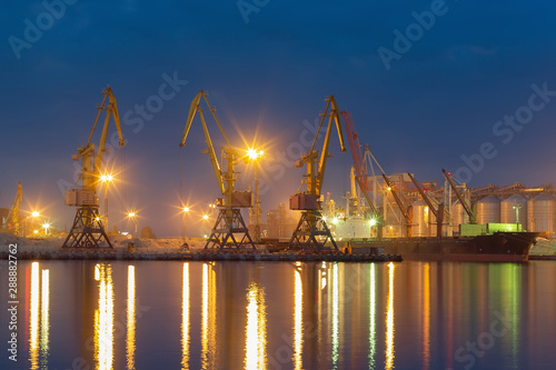 City Port Lights: Odessa Harbor's Nighttime Work Scene