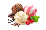 Various ice cream balls isolated on white background