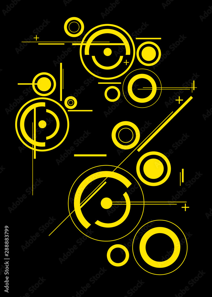 Yellow geometric shapes on black background