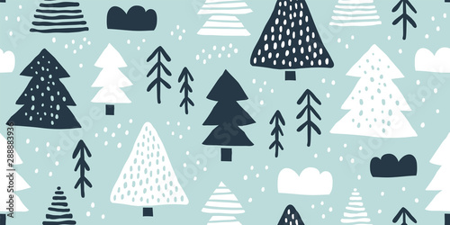 Childish seamless pattern, black and white pines