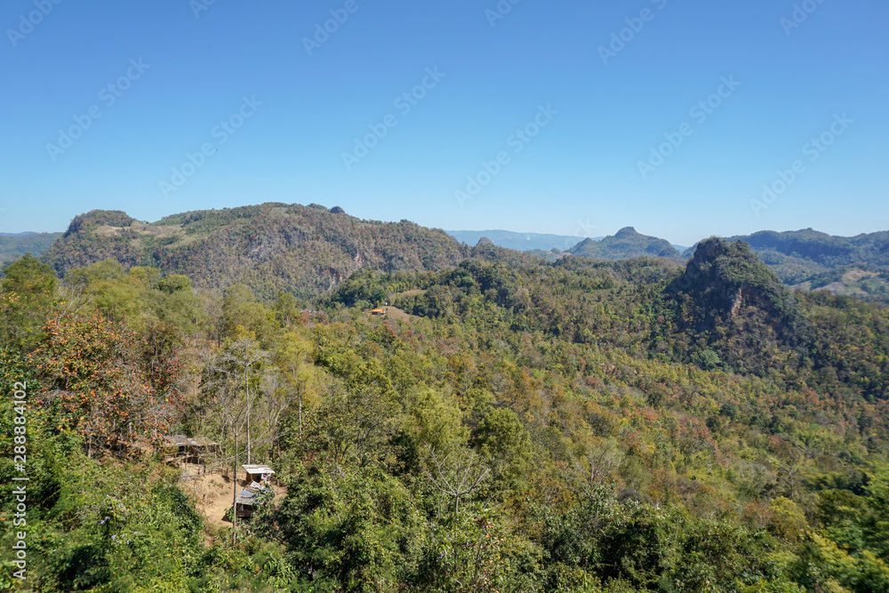 Beautiful landscape of viewpoint on the mountain, baan-jabo , Mae Hong Son, Thailand