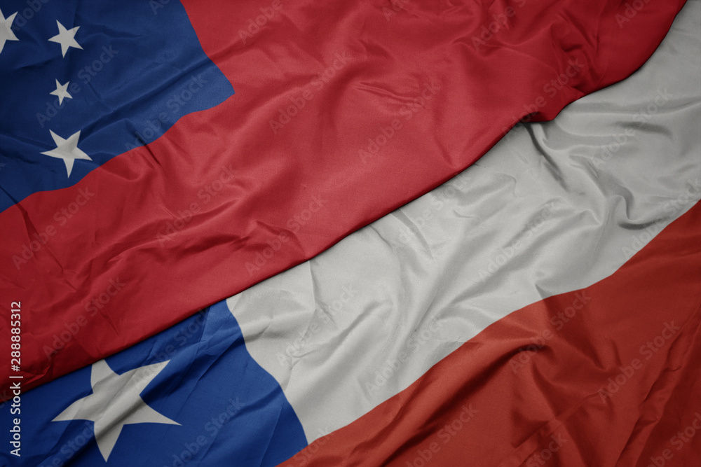 waving colorful flag of chile and national flag of Samoa . waving colorful flag of chile and national flag of Samoa .