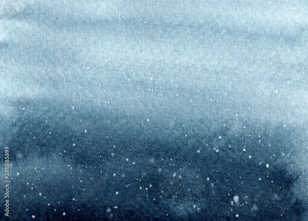Watercolor dark blue background. Indigo night sky with snow. Hand drawn high resolution texture for posters, postcards, prints, invitations and other design. Watercolor dark blue background. Indigo night sky with snow. Hand drawn high resolution texture for posters, postcards, prints, invitations and other design.