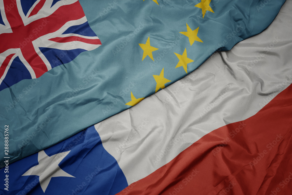 waving colorful flag of chile and national flag of Tuvalu . waving colorful flag of chile and national flag of Tuvalu .