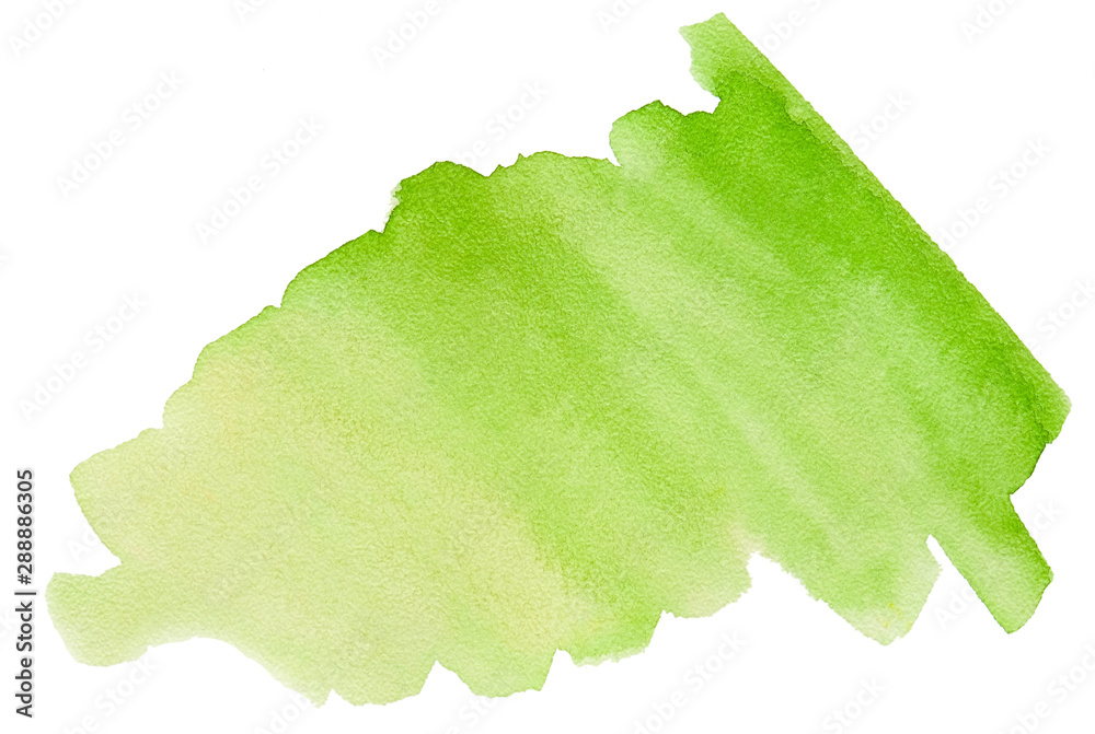 Obraz Bright green watercolor brush stroke on a white background. streamer of green, a gradient from dark to light. Green spot.