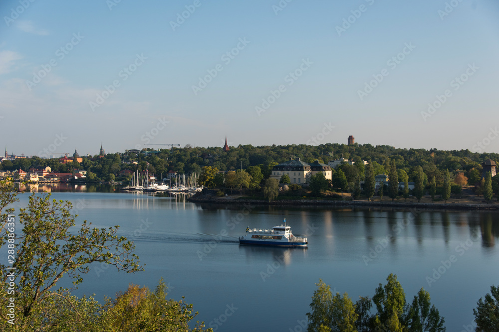 Morning summer view of Stockholm inner harbour with boats