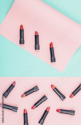 Lipstick. Background. Woman tools. Lips