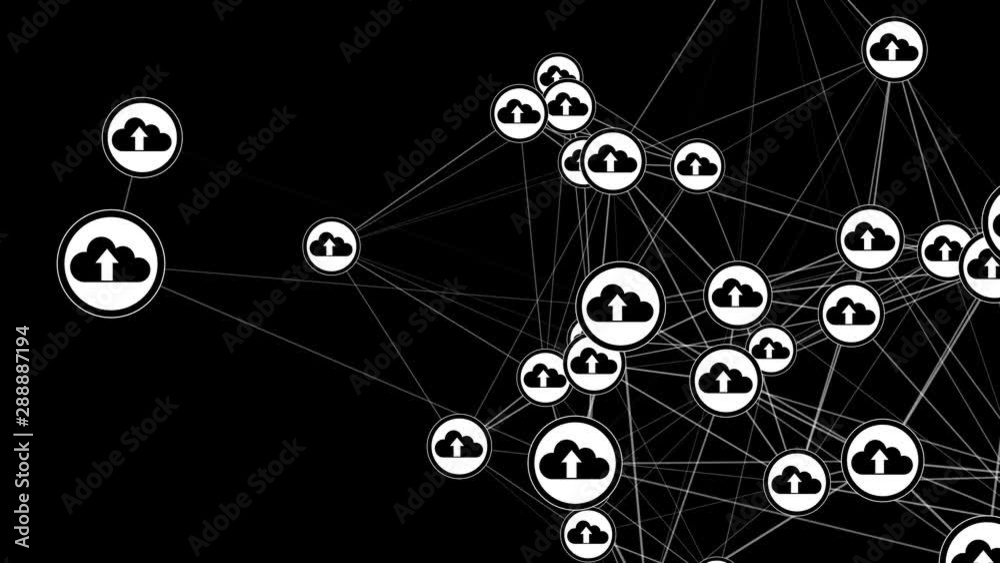 Digital Interface with Cloud storage icons and links growing. Data protection and cyberspace media environment concept. Seamless loopable background. Digital Interface with Cloud storage icons and links growing. Data protection and cyberspace media environment concept. Seamless loopable background.