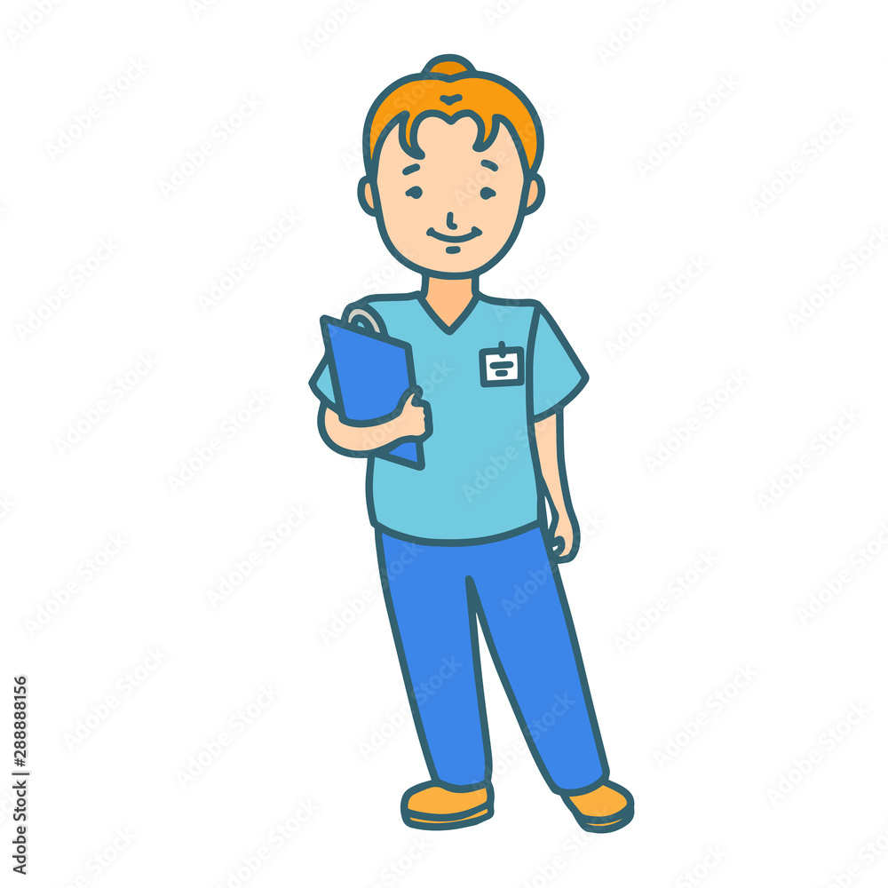 Isolated Female Nurse in Doodle Hand-Drawn Style Isolated Female Nurse in Doodle Hand-Drawn Style