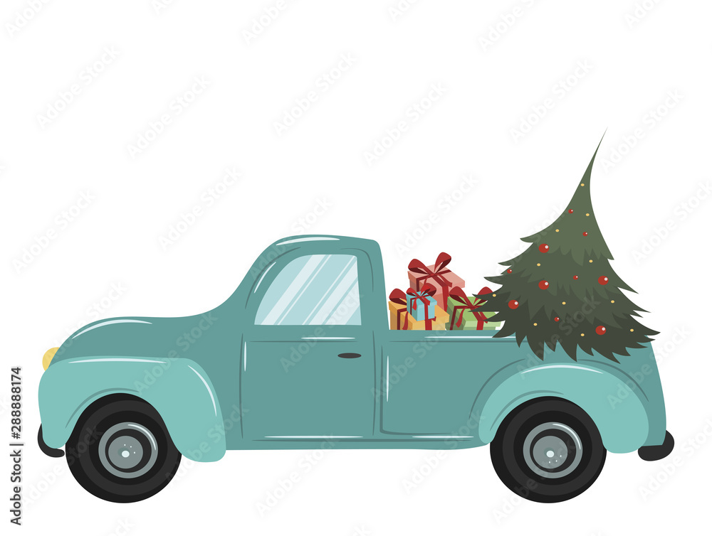 Fotografie Cartoon car with a Christmas tree