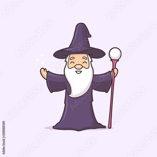 Happy wizard kawaii cartoon character vector illustration