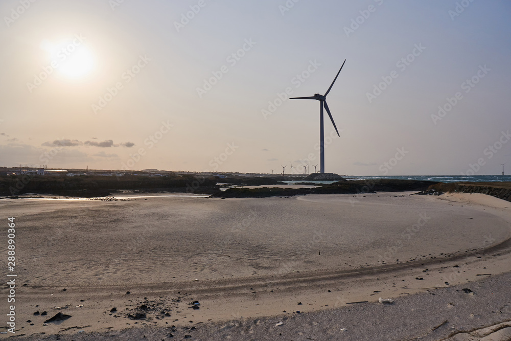 Turbine. Sea landscape in Jeju Island, Korea.
