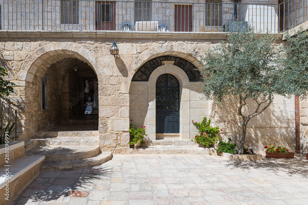 The courtyard of the Church of St. John the Baptist in the Old City in Jerusalem, Israel