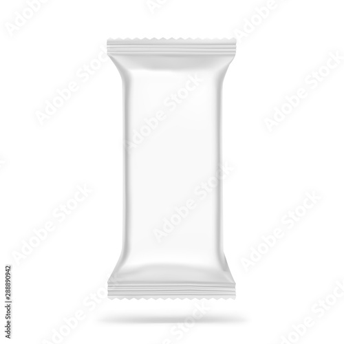 Flow packaging mockup. Vector illustration isolated on white background. Can be use for your design, promo, adv and etc. Possibility for food, pharmaceutical, cosmetic. EPS10.