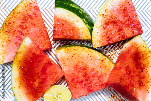 Watermelon with Tajin Seasoning on Chevron