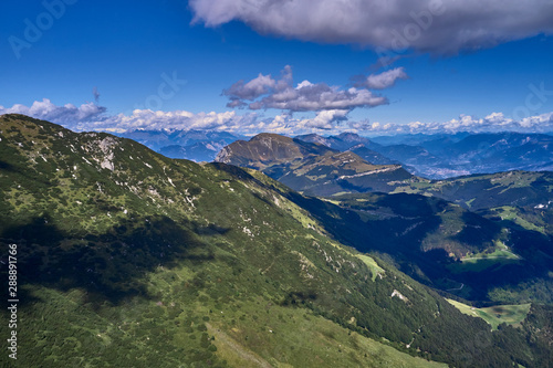 Aerial photography. Panoramic view of the Alps north of Italy. Trento Region. Great trip to the Alps. © Berg