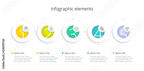 Business process chart infographics with 5 step options. Square corporate workflow graphic elements. Company flowchart presentation slide template. Vector info graphic design.