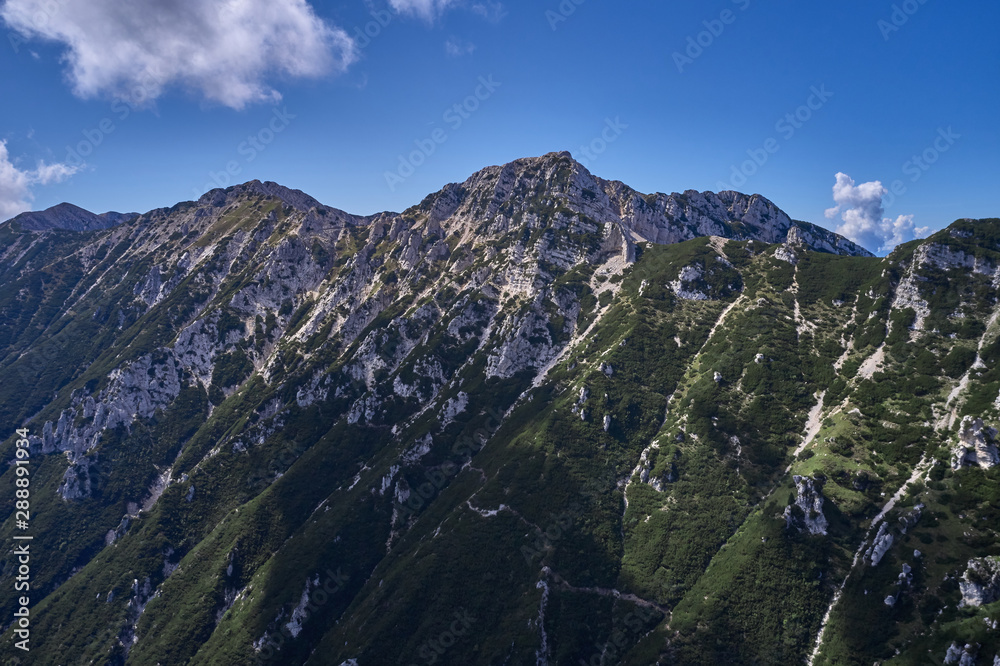 Fototapeta premium Aerial photography. Panoramic view of the Alps north of Italy. Trento Region. Great trip to the Alps.