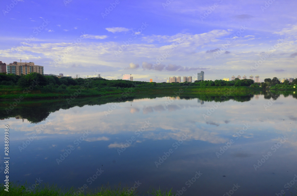 Landscape with lake and clouds in Jakarta