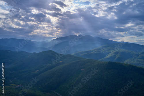 Aerial photography. Panoramic view of the Alps north of Italy. Trento Region. Great trip to the Alps. © Berg