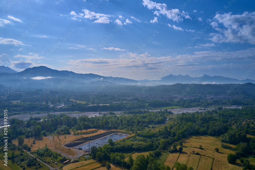 Obraz premium Aerial photography. Panoramic view of the Alps north of Italy. Trento Region. Great trip to the Alps.